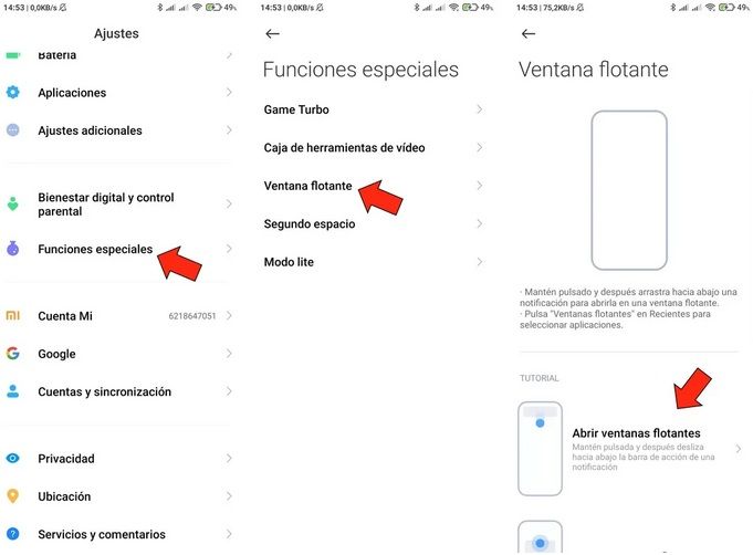 ventanas flotantes en MIUI